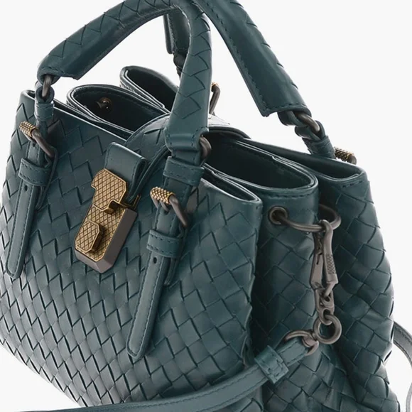 BOTTEGA VENETA Roma Intrecciato Nappa Bag Dark Teal EUC - Picture 15 of 16